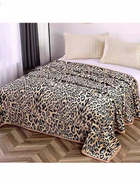 Leopard Print Embroidered Microfiber Soft Printed Flannel Blanket (with gift packaging) 